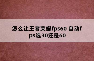 怎么让王者荣耀fps60 自动fps选30还是60